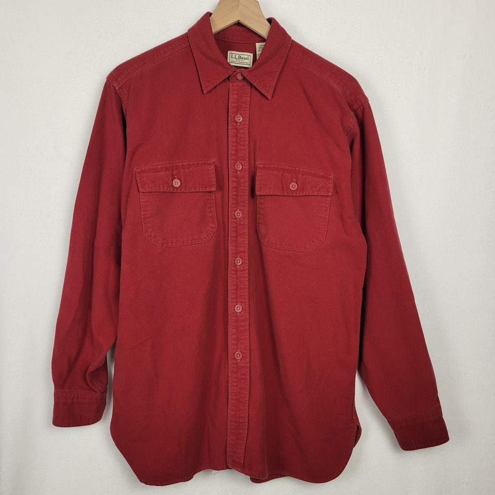 Vtg L.L. Bean Heavyweight Chamois Flannel Shirt Mens M Red Workwear 2000s Y2K